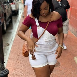 White Denim Overall Shorts